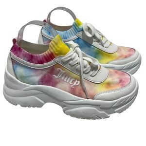 Juicy Couture Deluxe Lace Up Chunky Tie Dye Platform Sneakers Shoes‎ Rainbow 10